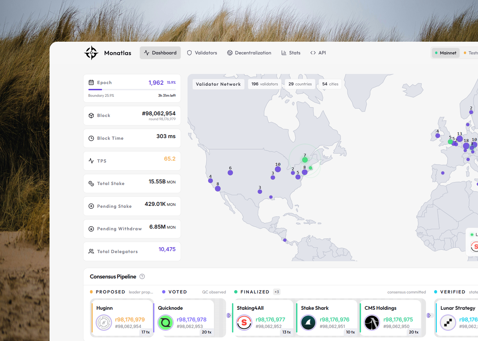 Monatlas dashboard with live Monad analytics